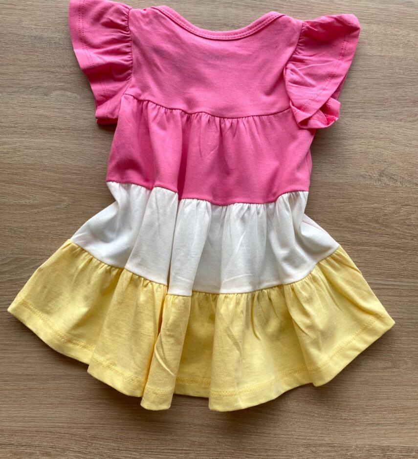 fernandaramoskids com br Vestido Infantil Feminino Curto Rosa, Off White e Amarelo 2