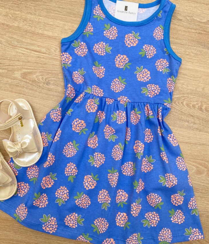 fernandaramoskids com br Vestido Infantil Feminino de Malha Estampado Fundo Azul 1