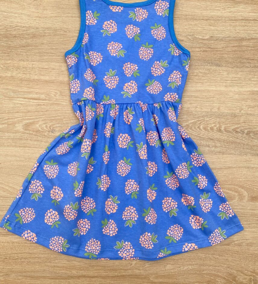 fernandaramoskids com br Vestido Infantil Feminino de Malha Estampado Fundo Azul 2