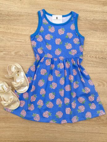 Vestido Infantil Feminino de Malha Estampado Fundo Azul Fernanda Ramos Kids