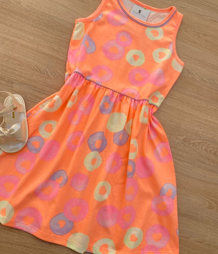 fernandaramoskids com br Vestido Infantil Feminino de Malha Estampado Laranja Flúor 1