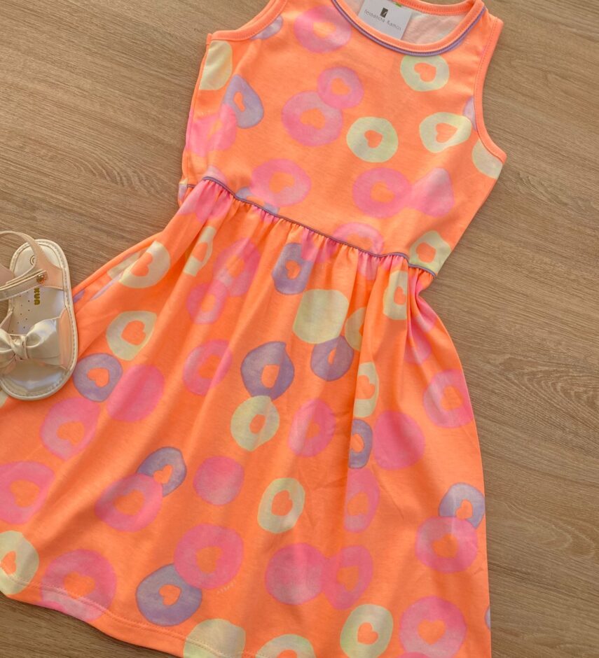 fernandaramoskids com br Vestido Infantil Feminino de Malha Estampado Laranja Flúor 1