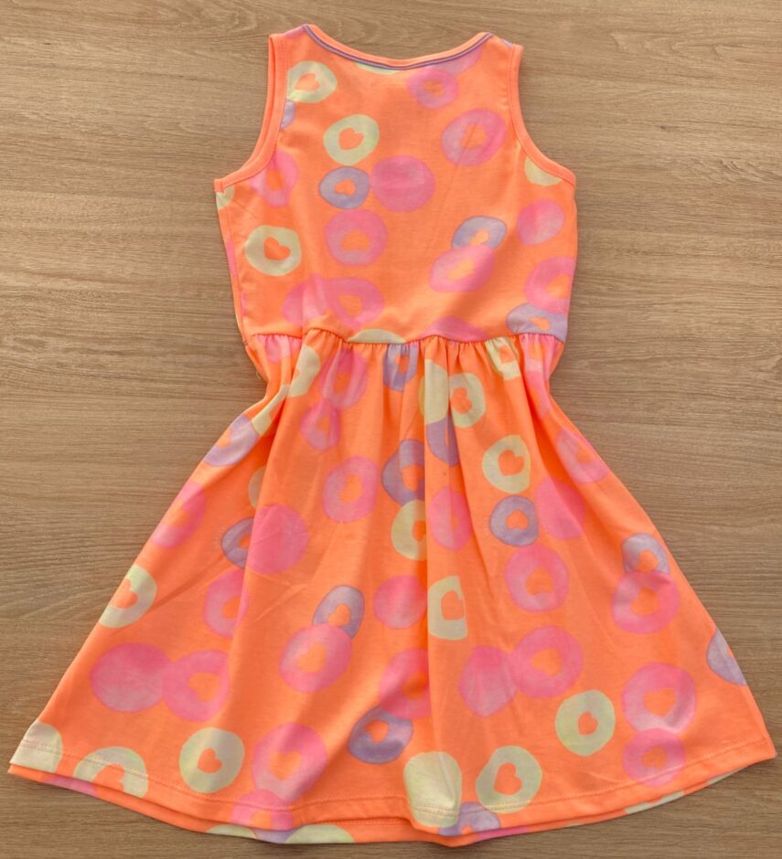 fernandaramoskids com br Vestido Infantil Feminino de Malha Estampado Laranja Flúor 2