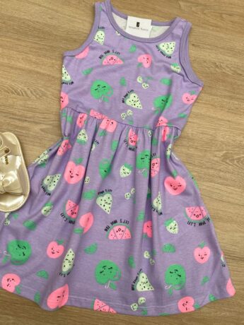 fernandaramoskids com br Vestido Infantil Feminino de Malha Estampado Lilás 1