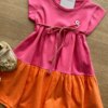 fernandaramoskids com br Vestido Infantil Feminino de Malha Pink e Laranja 1