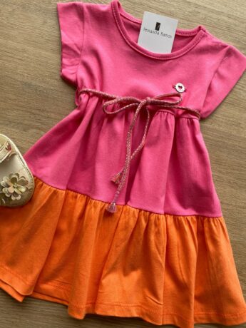 fernandaramoskids com br Vestido Infantil Feminino de Malha Pink e Laranja 1