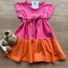Vestido Infantil Feminino de Malha Pink e Laranja Fernanda Ramos Kids