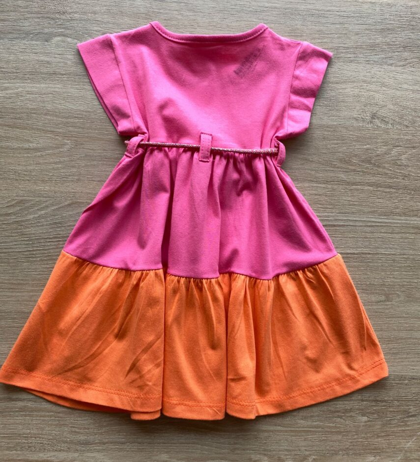 fernandaramoskids com br Vestido Infantil Feminino de Malha Pink e Laranja 2