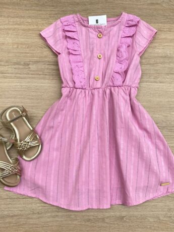 Vestido Infantil Feminino Detalhe em Laise Lilás Fernanda Ramos Kids