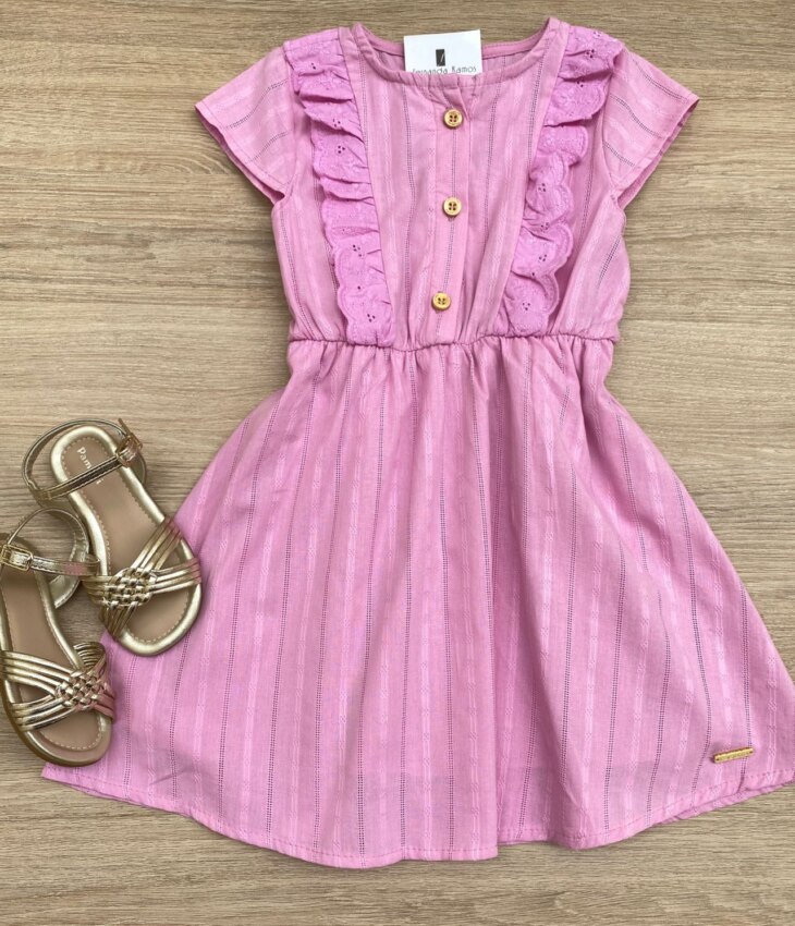 Vestido Infantil Feminino Detalhe em Laise Lilás Fernanda Ramos Kids
