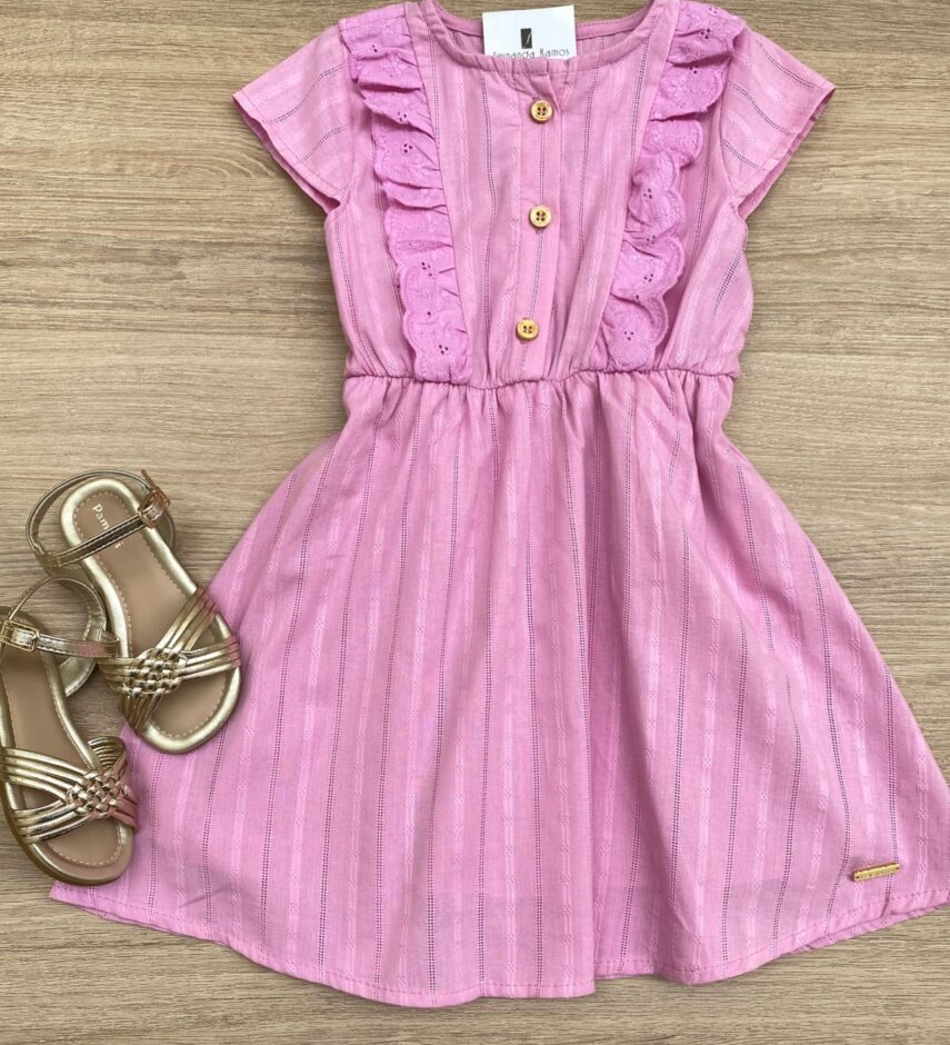 Vestido Infantil Feminino Detalhe em Laise Lilás Fernanda Ramos Kids