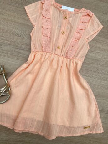 fernandaramoskids com br Vestido Infantil Feminino Detalhe em Laise Salmão 1