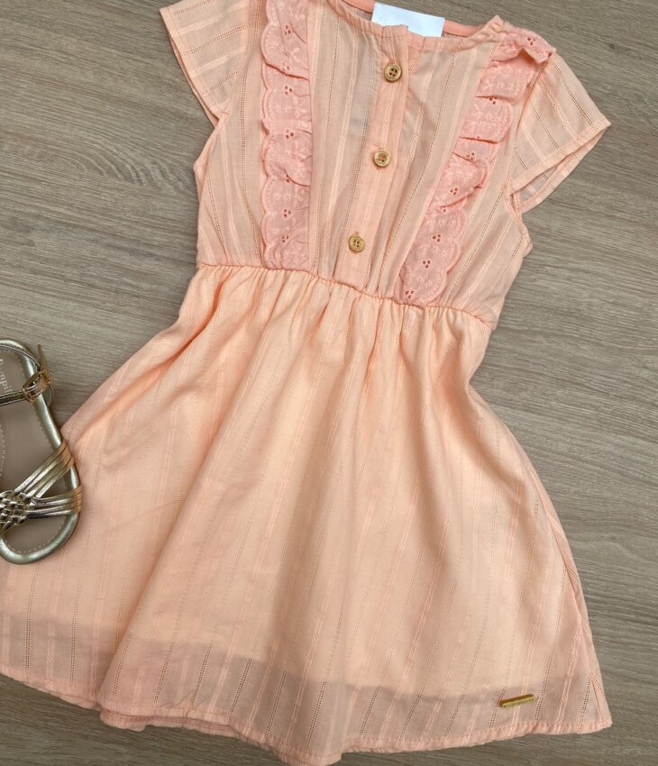 fernandaramoskids com br Vestido Infantil Feminino Detalhe em Laise Salmão 1