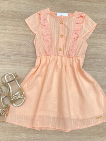 Vestido Infantil Feminino Detalhe em Laise Salmão Fernanda Ramos Kids