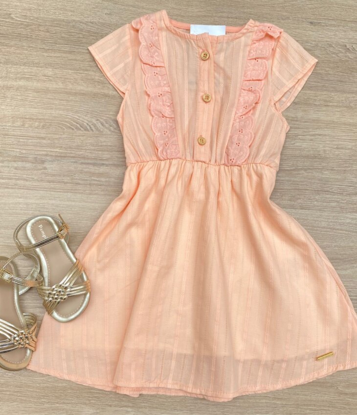 Vestido Infantil Feminino Detalhe em Laise Salmão Fernanda Ramos Kids