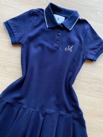 fernandaramoskids com br Vestido Infantil Feminino Gola Polo Piquet Confort Azul Marinho 1
