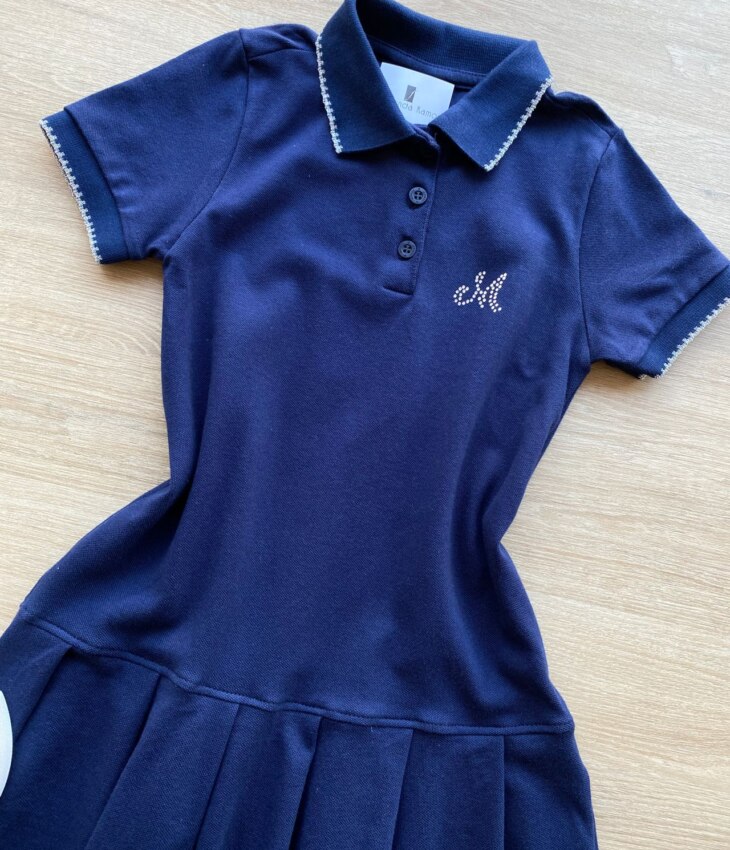 fernandaramoskids com br Vestido Infantil Feminino Gola Polo Piquet Confort Azul Marinho 1