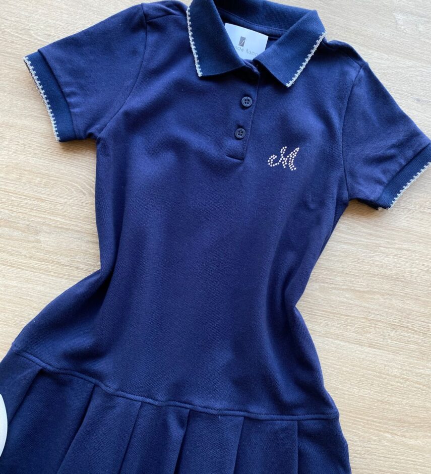 fernandaramoskids com br Vestido Infantil Feminino Gola Polo Piquet Confort Azul Marinho 1