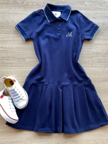 Vestido Infantil Feminino Gola Polo Piquet Confort Azul Marinho Fernanda Ramos Kids