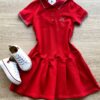 Vestido Infantil Feminino Gola Polo Piquet Confort Vermelho Fernanda Ramos Kids