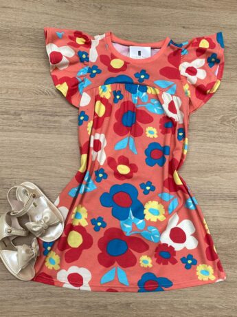 Vestido Infantil Feminino Linha A Estampado Floral Fernanda Ramos Kids