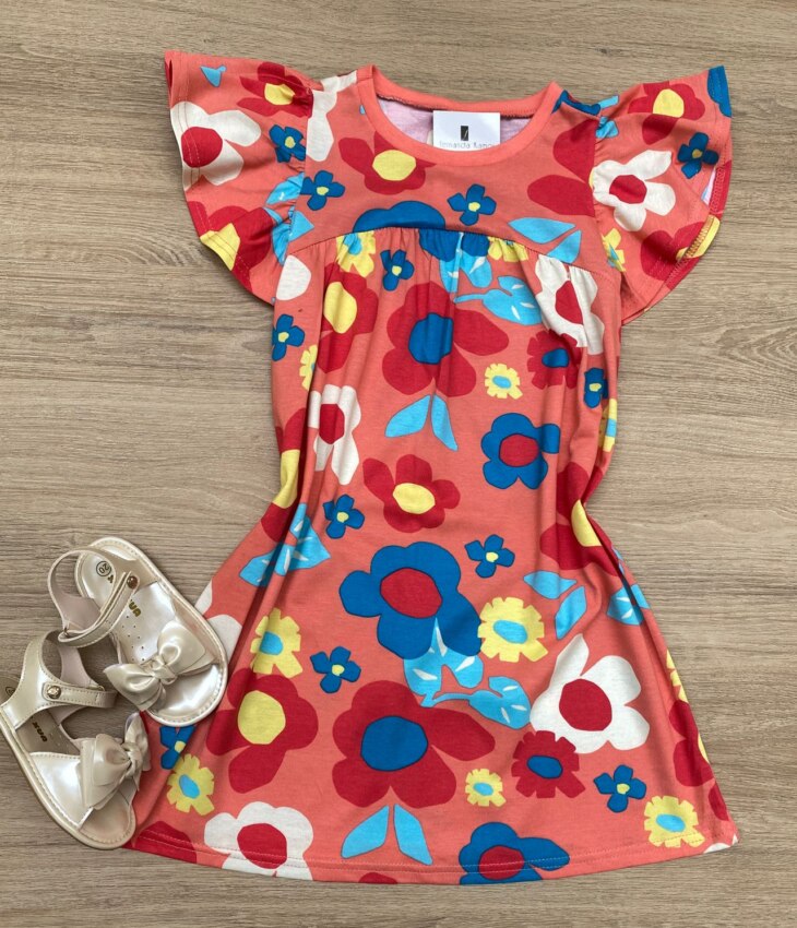 Vestido Infantil Feminino Linha A Estampado Floral Fernanda Ramos Kids