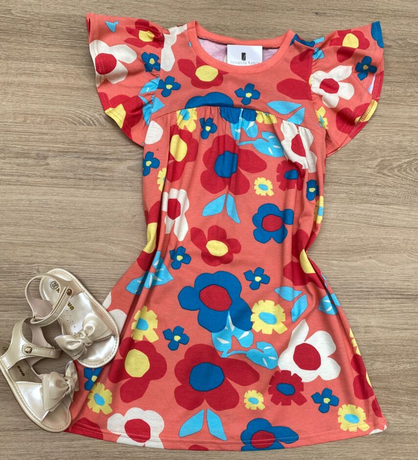 Vestido Infantil Feminino Linha A Estampado Floral Fernanda Ramos Kids