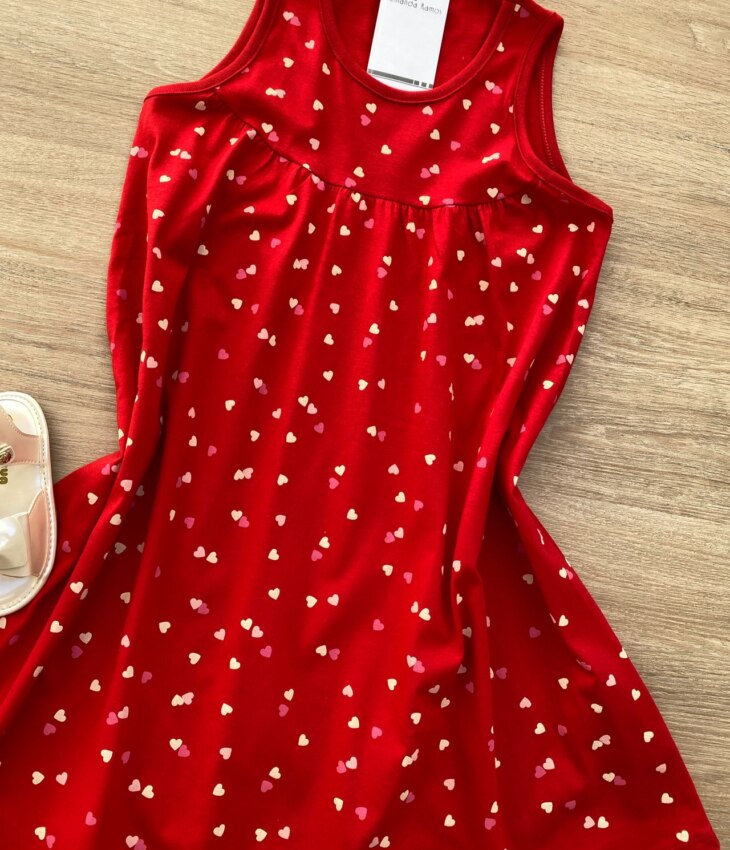fernandaramoskids com br Vestido Infantil Feminino Malha Estampado Corações Vermelho 1