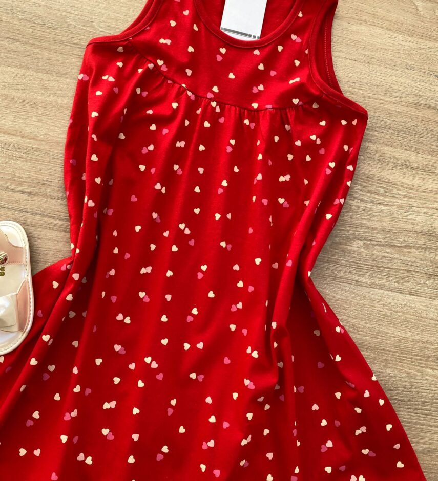 fernandaramoskids com br Vestido Infantil Feminino Malha Estampado Corações Vermelho 1