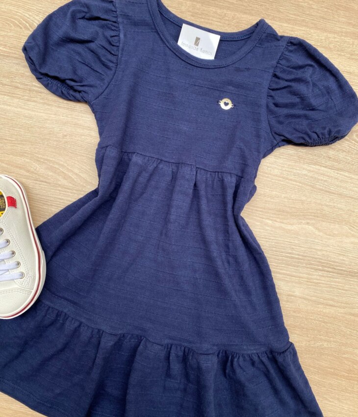 fernandaramoskids com br Vestido Infantil Feminino Malha Holiday Azul Marinho 1