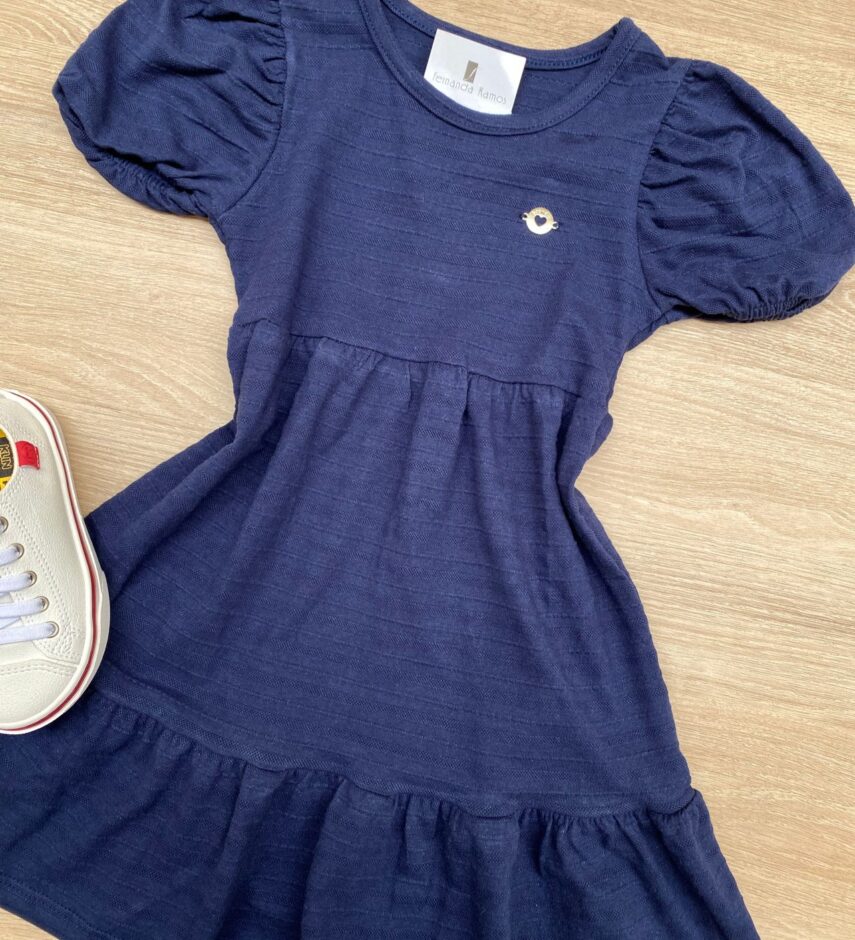 fernandaramoskids com br Vestido Infantil Feminino Malha Holiday Azul Marinho 1