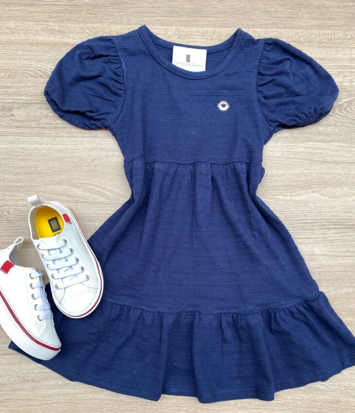 Vestido Infantil Feminino Malha Holiday Azul Marinho Fernanda Ramos Kids