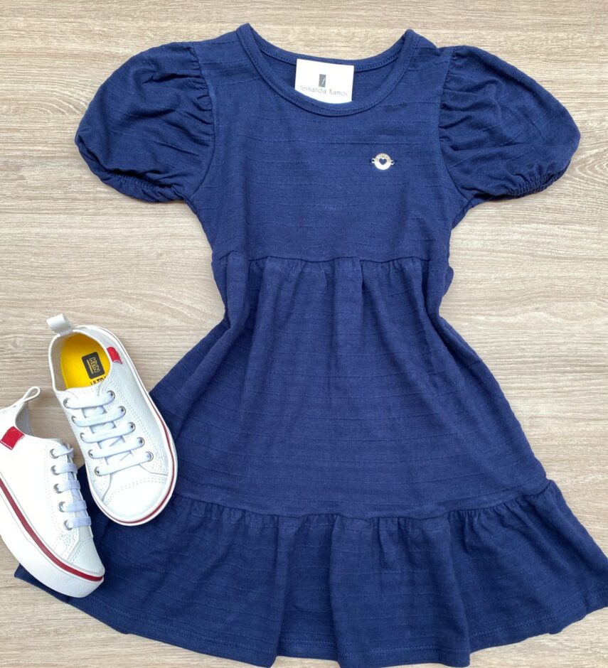 Vestido Infantil Feminino Malha Holiday Azul Marinho Fernanda Ramos Kids