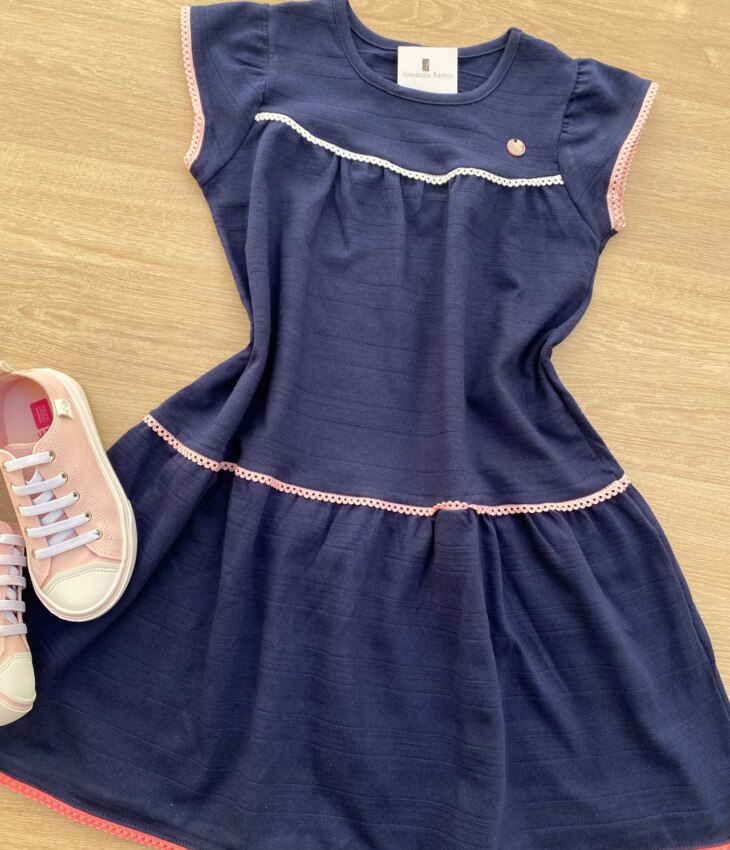 fernandaramoskids com br Vestido Infantil Feminino Malha Stripe Azul Marinho 1