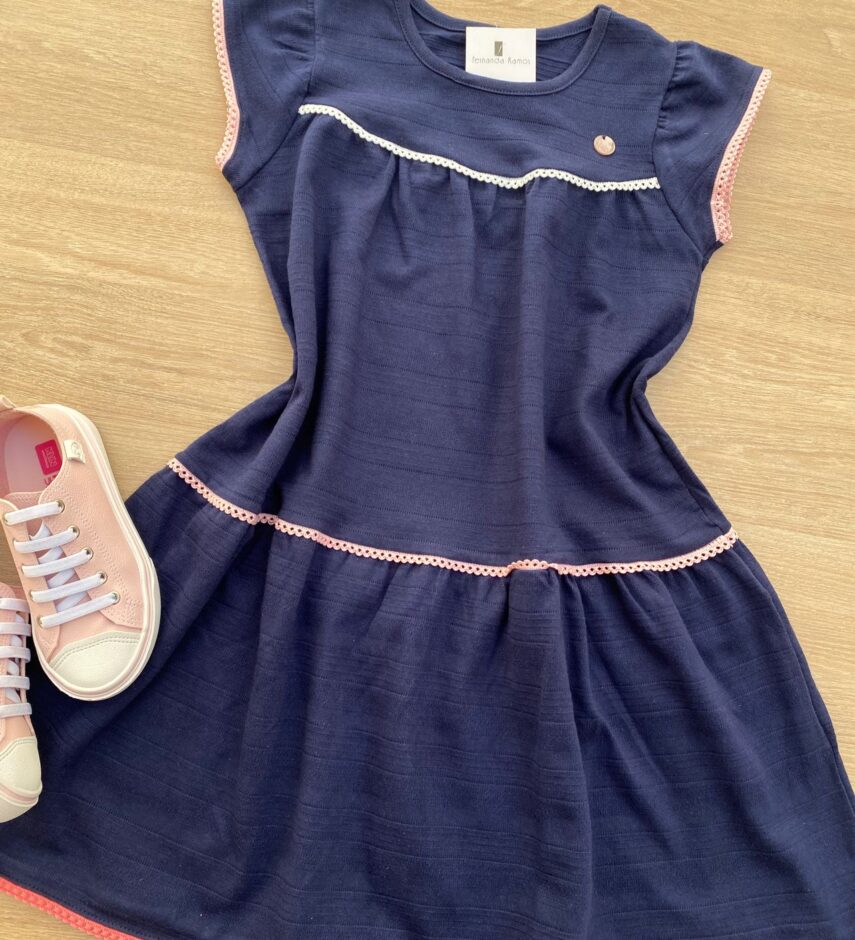 fernandaramoskids com br Vestido Infantil Feminino Malha Stripe Azul Marinho 1