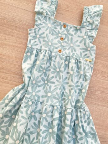 fernandaramoskids com br Vestido Infantil Feminino Manga com Babado Floral Verde 1