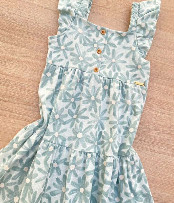 fernandaramoskids com br Vestido Infantil Feminino Manga com Babado Floral Verde 1