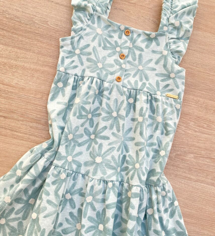 fernandaramoskids com br Vestido Infantil Feminino Manga com Babado Floral Verde 1