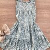 Vestido Infantil Feminino Manga com Babado Floral Verde Fernanda Ramos Kids