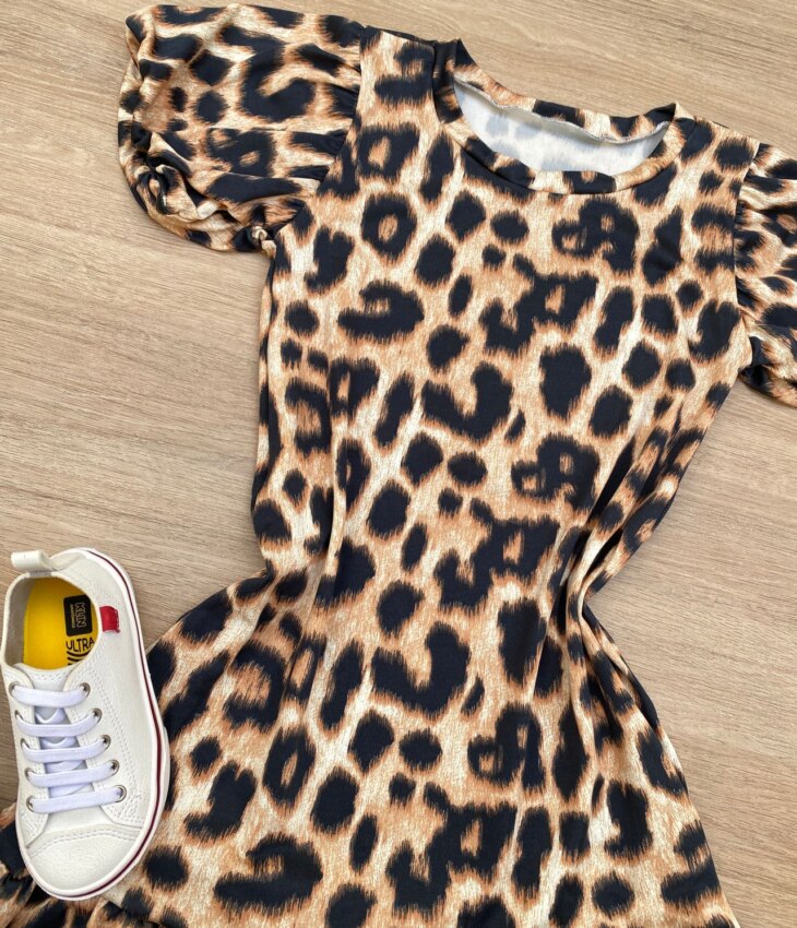 fernandaramoskids com br Vestido Infantil Feminino Manga Curta Animal Print 1