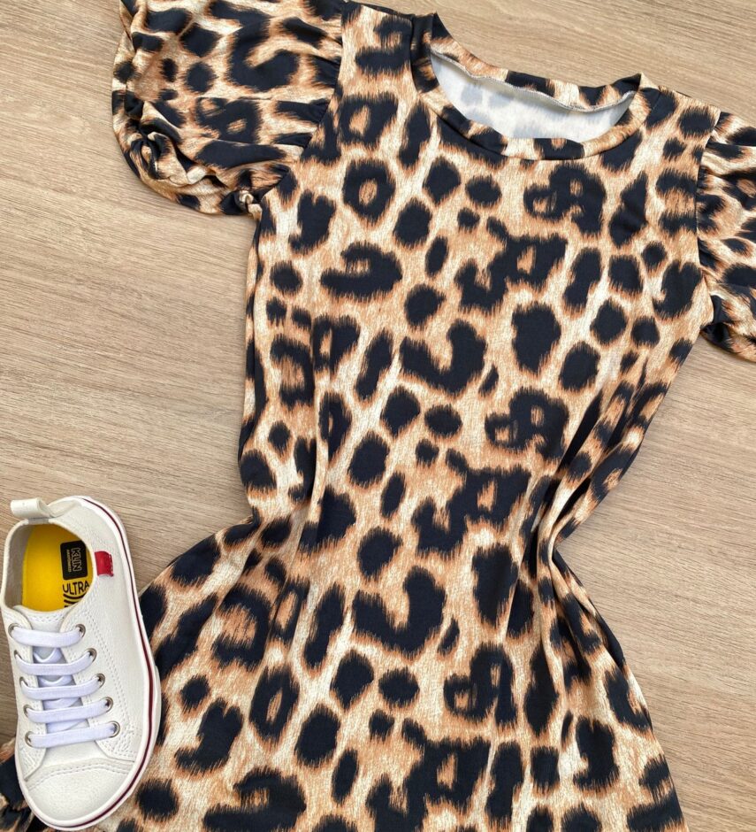 fernandaramoskids com br Vestido Infantil Feminino Manga Curta Animal Print 1