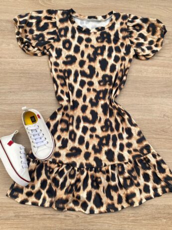 Vestido Infantil Feminino Manga Curta Animal Print Fernanda Ramos Kids