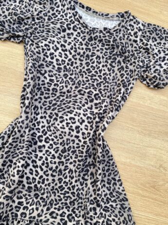 fernandaramoskids com br Vestido Infantil Feminino Manga Curta Animal Print Cinza 1