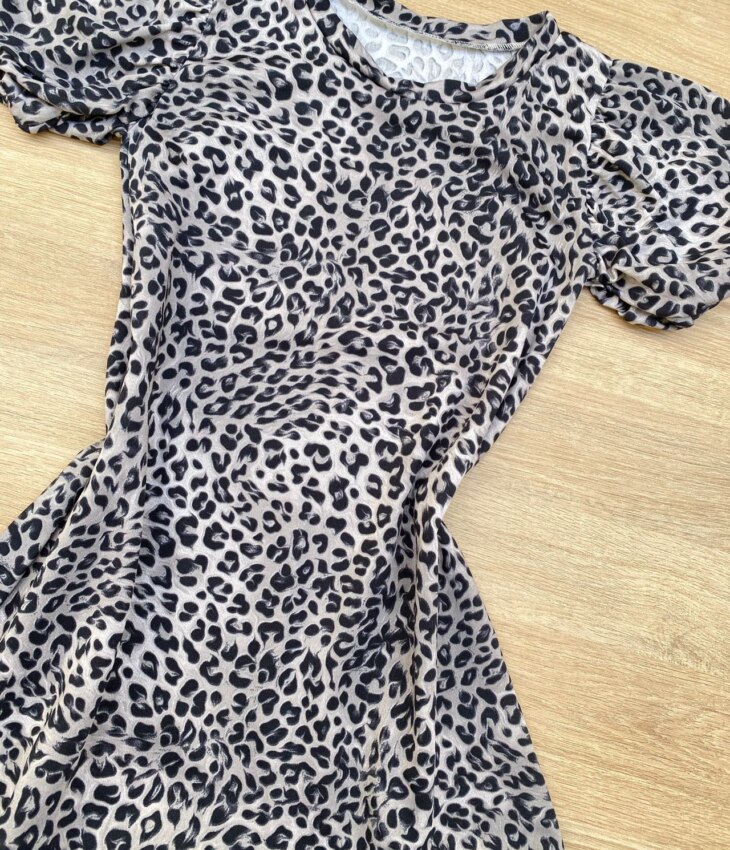 fernandaramoskids com br Vestido Infantil Feminino Manga Curta Animal Print Cinza 1