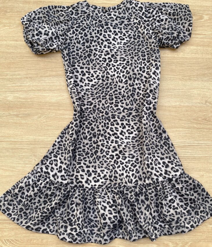 fernandaramoskids com br Vestido Infantil Feminino Manga Curta Animal Print Cinza 2