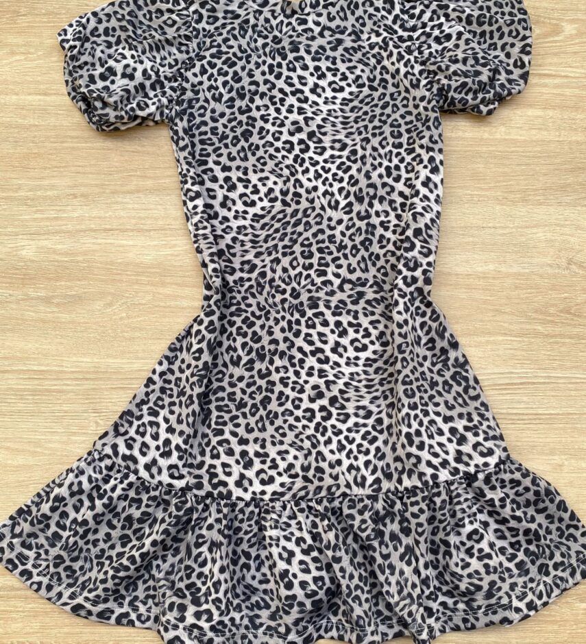 fernandaramoskids com br Vestido Infantil Feminino Manga Curta Animal Print Cinza 2