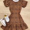 Vestido Infantil Feminino Manga Curta Animal Print Marrom Fernanda Ramos Kids
