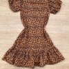 fernandaramoskids com br Vestido Infantil Feminino Manga Curta Animal Print Marrom 2
