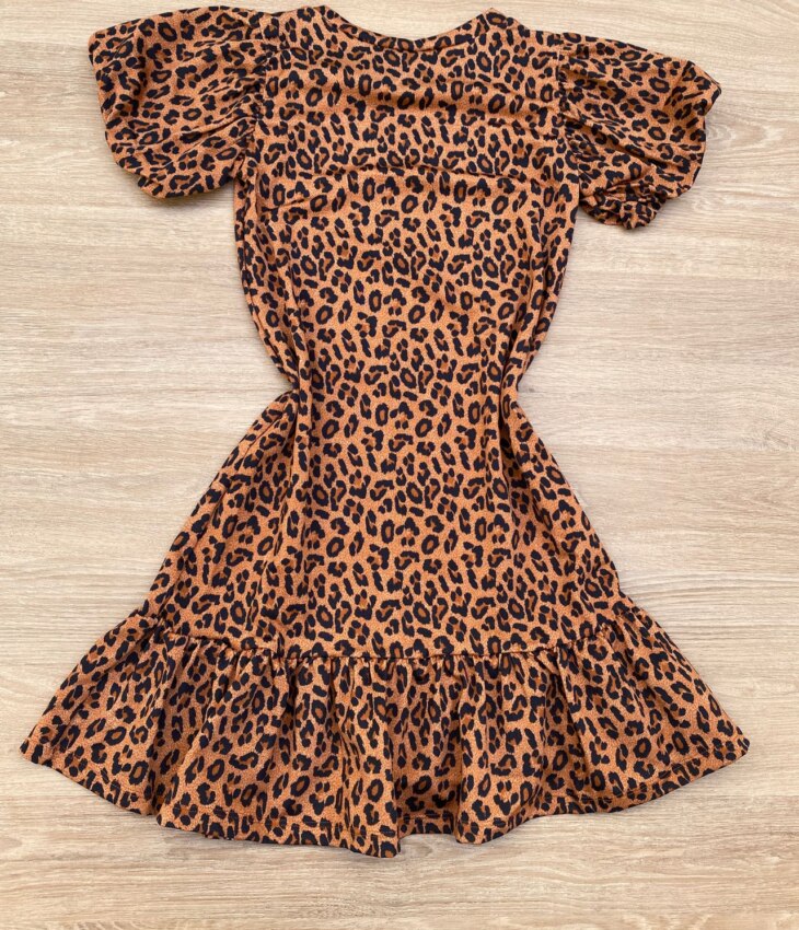 fernandaramoskids com br Vestido Infantil Feminino Manga Curta Animal Print Marrom 2