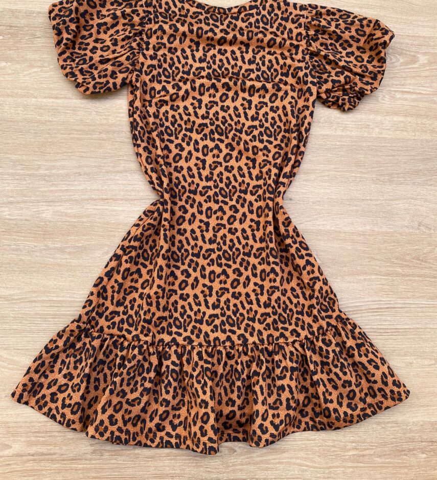 fernandaramoskids com br Vestido Infantil Feminino Manga Curta Animal Print Marrom 2